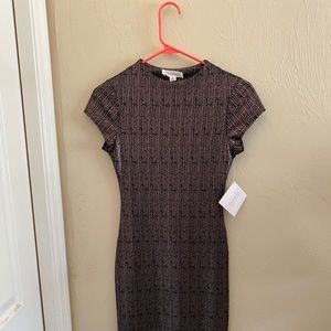 Midi black & metallic rose gold fitted dress